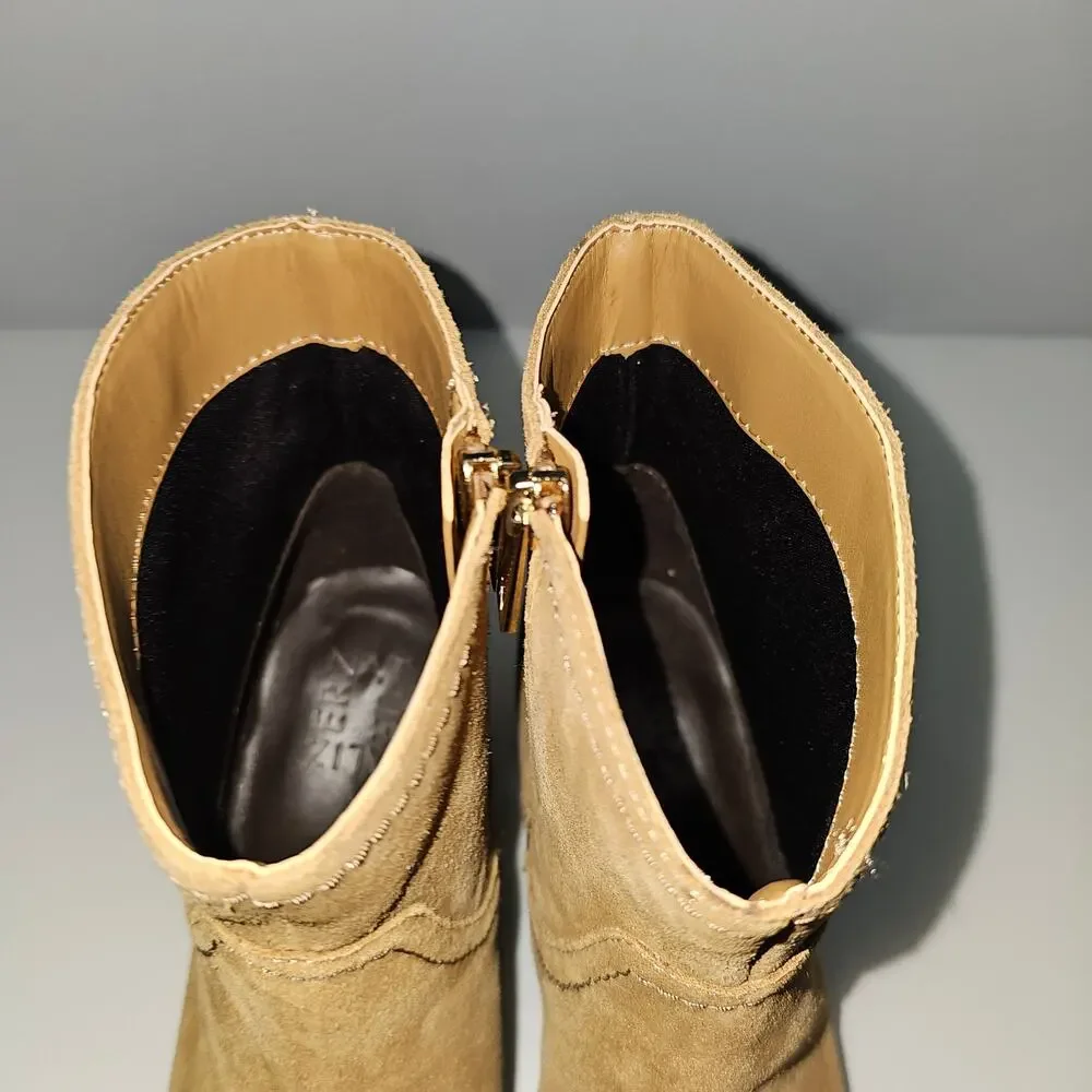 NEW Naturalizer Orlean Ankle Boot Womens 9.5 Golden Caramel Tan Suede Block Heel